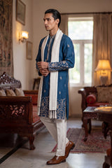 Blue Chanderi Silk Solid Embroidered Straight Kurta with Dupatta MKUD1315