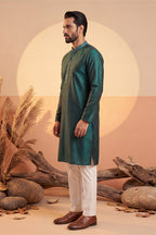 Teal Silk Blend Woven Design Straight Kurta MKU1838