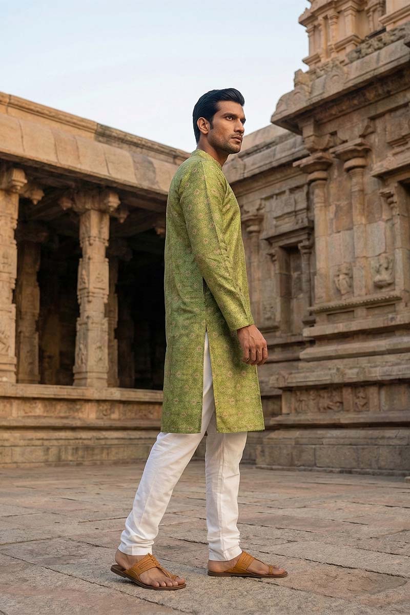 Green Silk Blend Printed Straight Kurta MKU1910