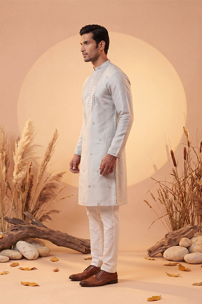 Grey Silk Blend Solid Emboidered Sequins Kurta MKU2280