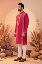 Pink Silk Blend Solid Emboidered Straight Kurta MKU2315