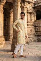 Green Silk Blend Printed Straight Kurta MKU2118