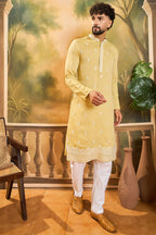 Yellow Silk Solid Embroidered Straight Kurta MKU1434