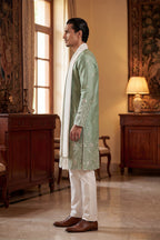 Green Silk Blend Solid Embroidered Straight Kurta Sets MKPD1783