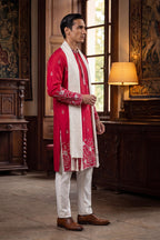 Pink Silk Blend Solid Embroidered Straight Kurta with Dupatta MKUD1943