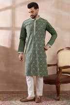 Green Silk Blend Embroidered Mandarin Collar Straight Kurta With Trouser MKSET2081