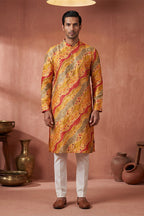 Yellow Silk Blend Printed Straight Kurta With Trousers MKSET2168