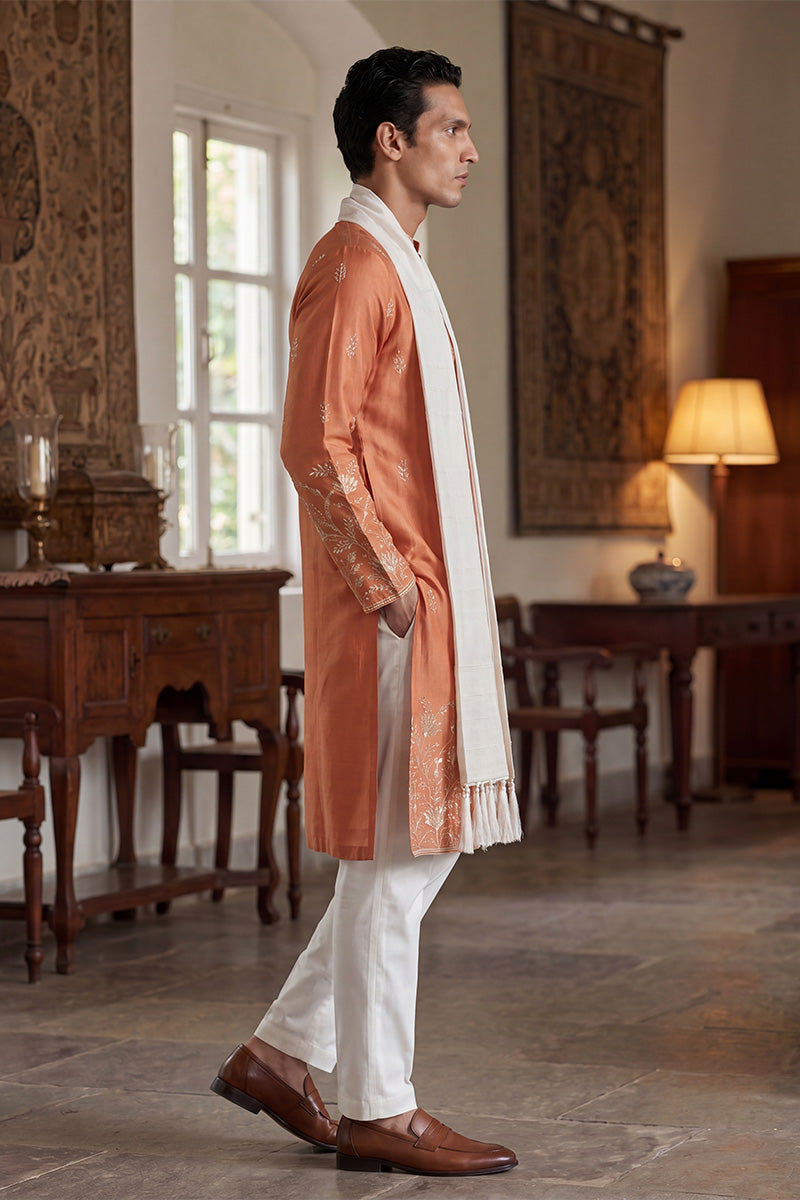 Peach Vartican Solid Embroidered Straight Kurta Sets MKPD1935