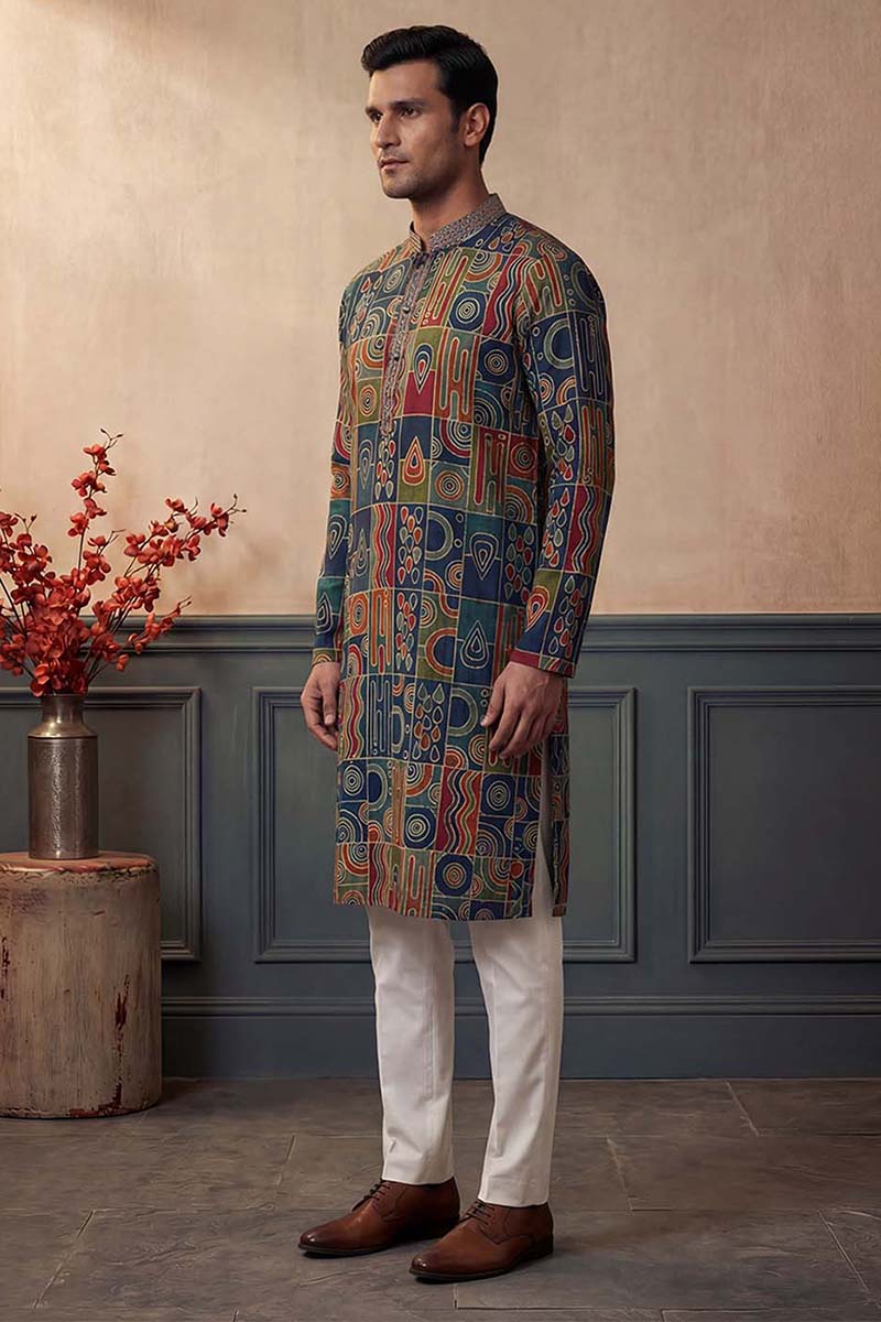 Viscose Rayon Multi Abstract Printed Calf Length Straight Kurta MKU1984