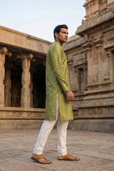 Green Silk Blend Printed Straight Kurta With Trousers MKSET1910