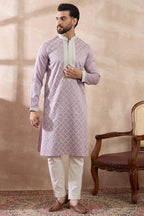 Lavender Silk Blend Embroidered Mandarin Collar Straight Kurta MKU1690