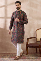Black Silk Blend Embroidered Mandarin Collar Straight Kurta With Trouser MKSET2096
