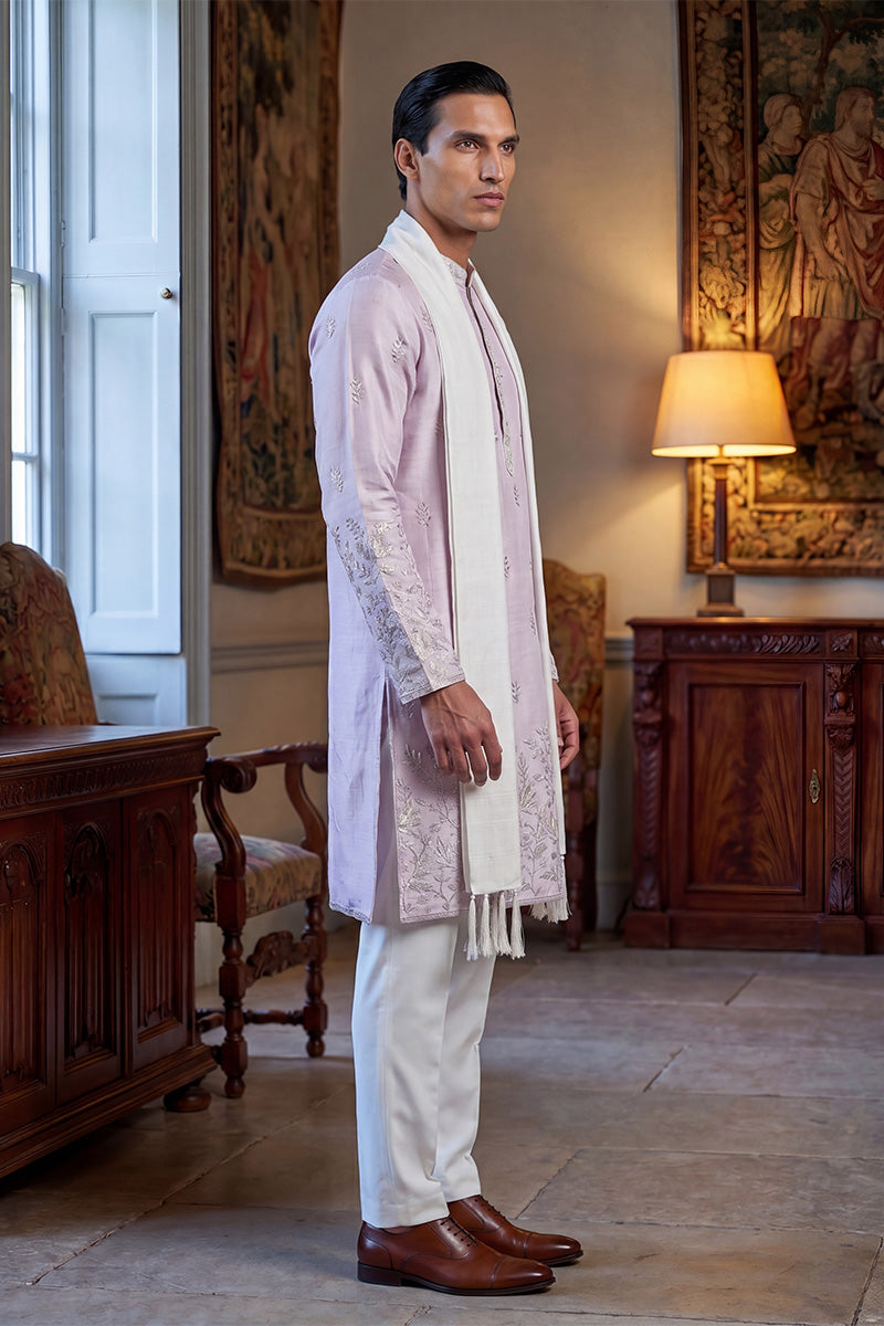 Lavender Silk Blend Floral Embroidered Straight Kurta Sets MKUD1781