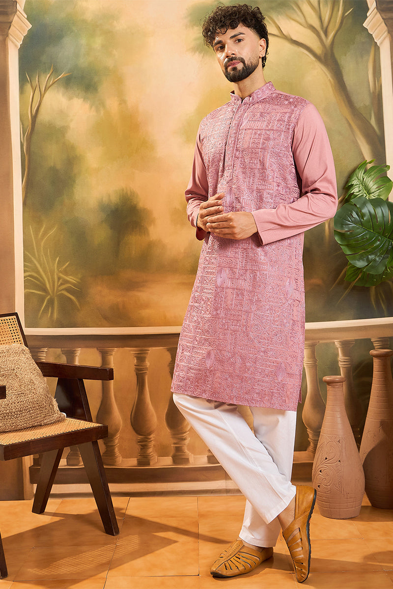 Mauve Silk Blend Solid Embroidered Straight Kurta MKU1495