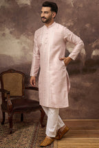 Pink Silk Blend Solid Embroidered Straight Kurta MKU1362