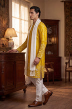 Yellow Chanderi Silk Solid Embroidered Straight Kurta with Dupatta MKUD1314
