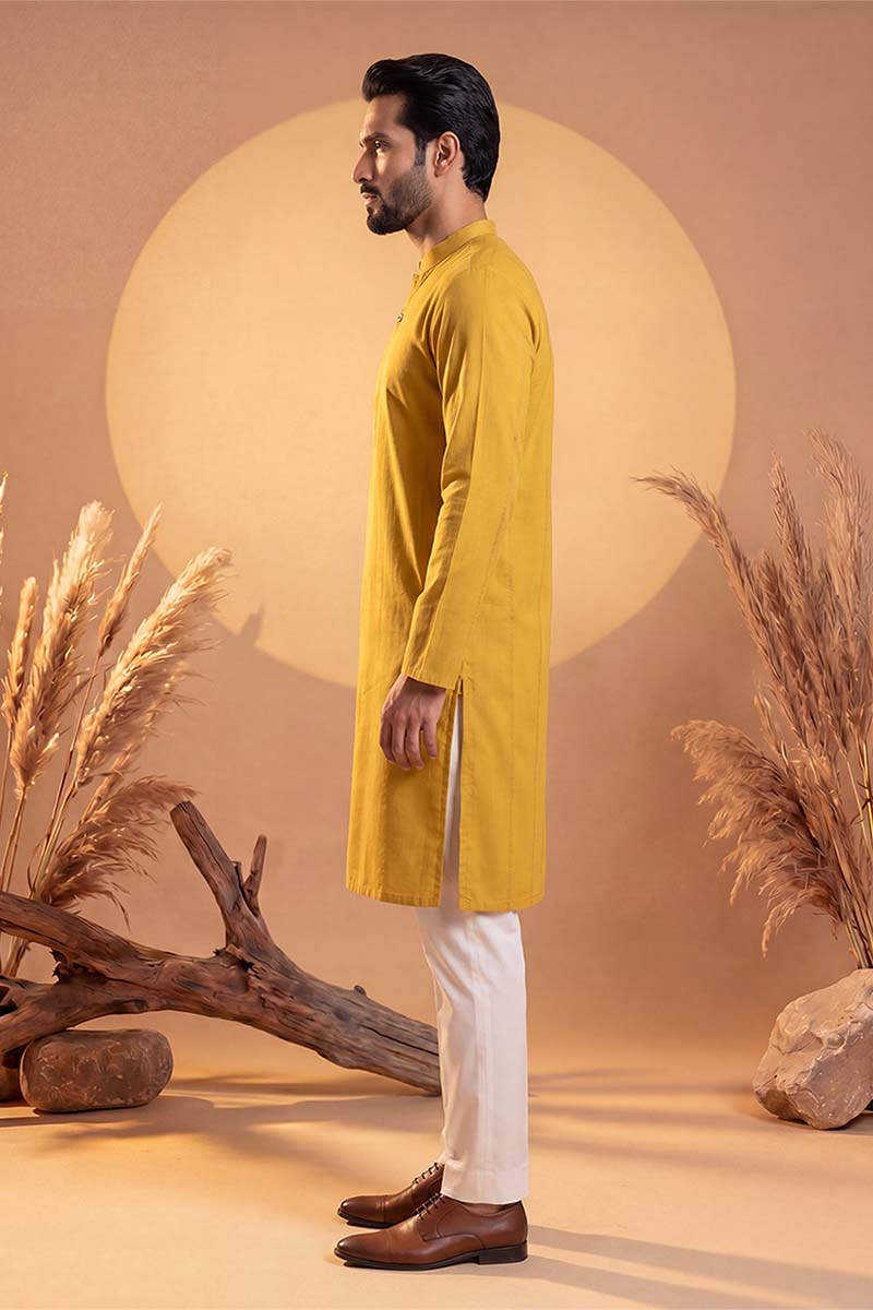 Yellow Silk Blend Solid Solid Kurta With Trousers MKSET2222