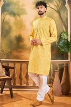 Yellow Silk Blend Solid Embroidered Straight Kurta MKU1494