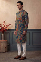 Viscose Rayon Multi Abstract Printed Calf Length Straight Kurta With Trousers MKSET1984