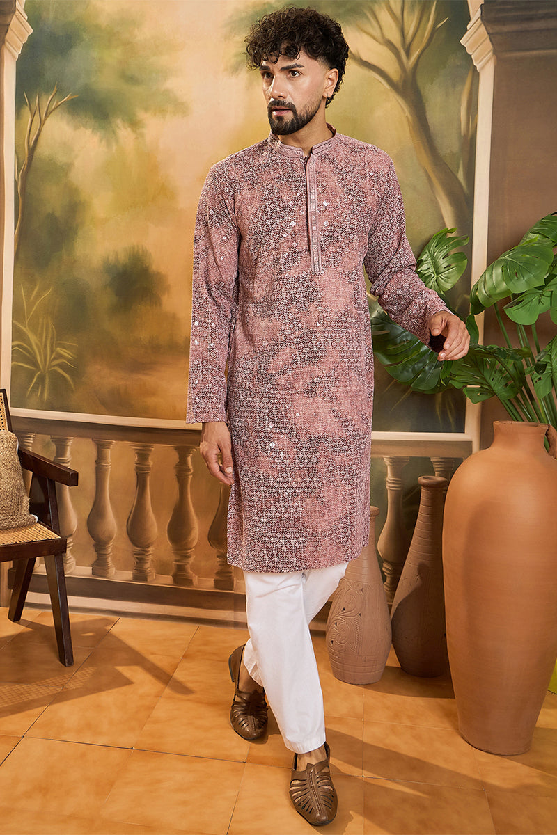 Brown Viscose Rayon Shibori Embroidered Straight Kurta MKU1484