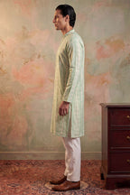 Multi Silk Blend Abstract Printed Kurta With Trousers MKSET2251