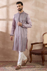 Lavender Silk Blend Embroidered Mandarin Collar Straight Kurta With Trouser MKSET2041