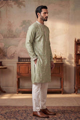 Green Silk Blend Solid Embroidered Kurta With Trousers MKSET2153