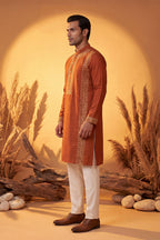 Orange Silk Blend Solid Emboidered Straight Kurta MKU2371