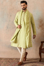 Green Jacquard Woven Design Floral Straight Kurta with Dupatta MKUD1018