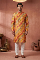 Yellow Silk Blend Printed Straight Kurta MKU2168