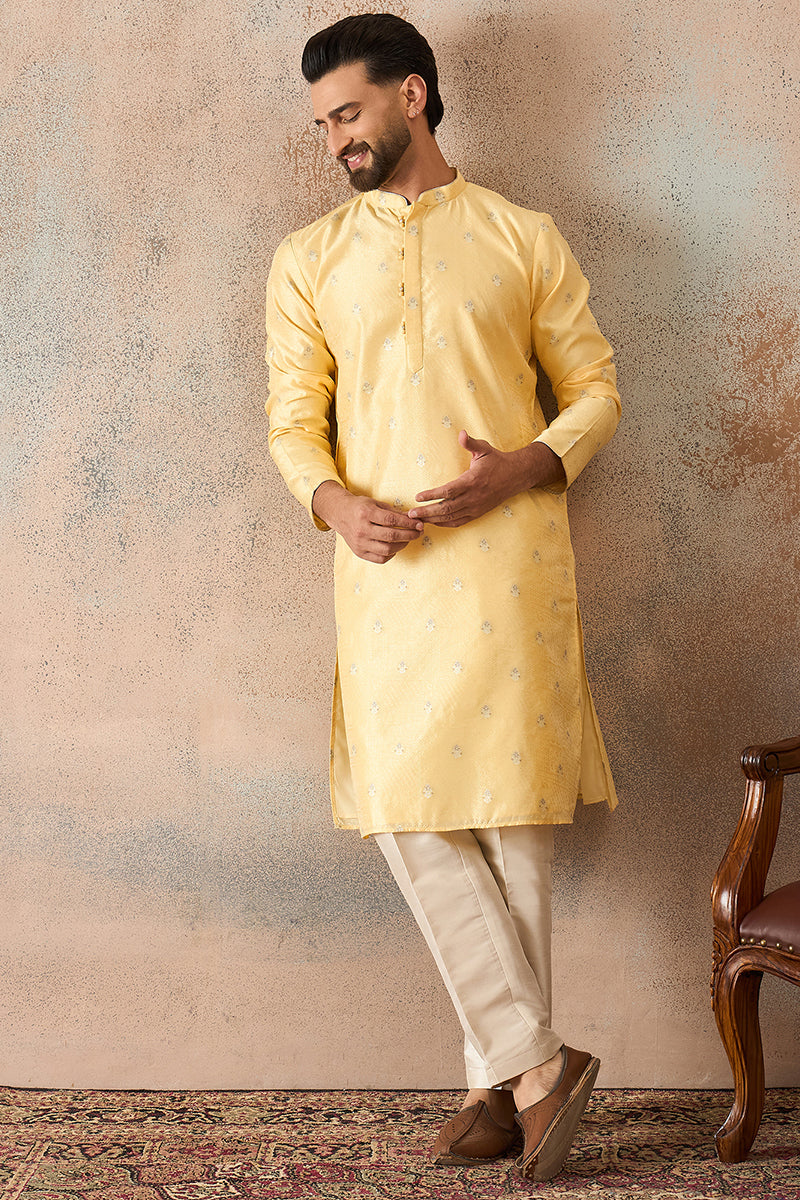 Yellow Silk Blend Floral Straight Kurta MKU2216