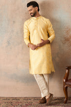 Yellow Silk Blend Floral Straight Kurta MKU2216