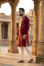 Maroon Silk Blend Embroidered Straight Kurta MKU2048