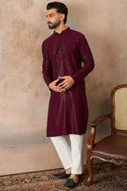 Purple Rayon Embroidered Solid Straight Kurta With Trousers MKSET2187