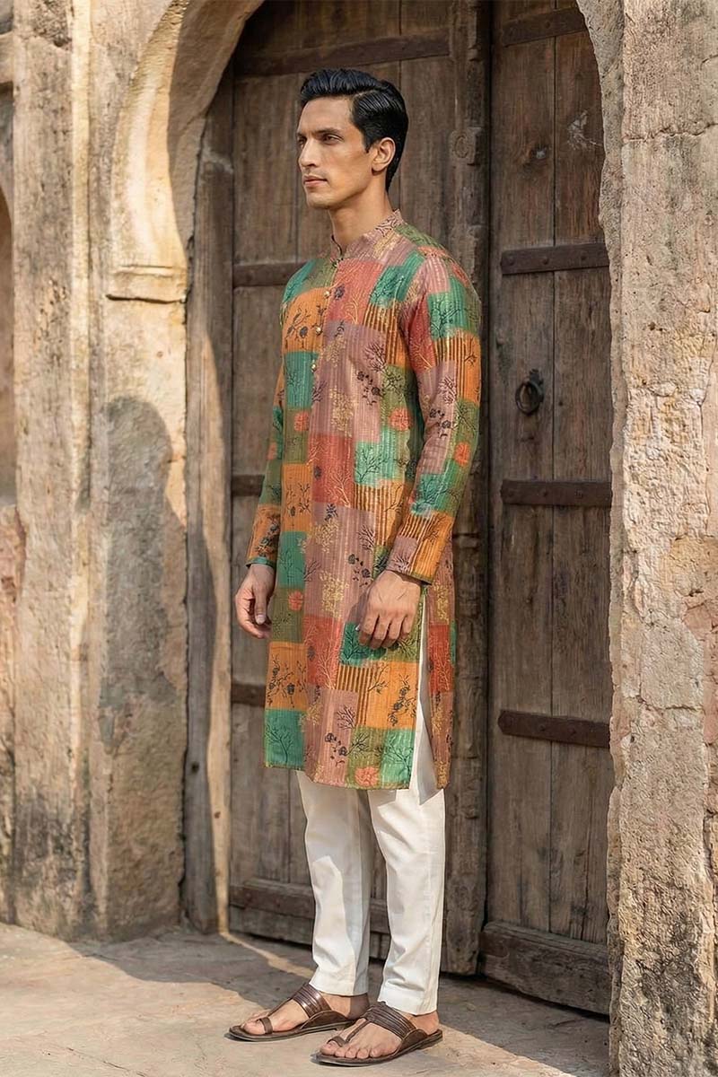Multi Silk Blend Printed Straight Kurta MKU2077