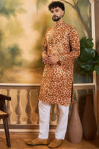 Brown Cotton Batik Embroidered Straight Kurta MKU1461