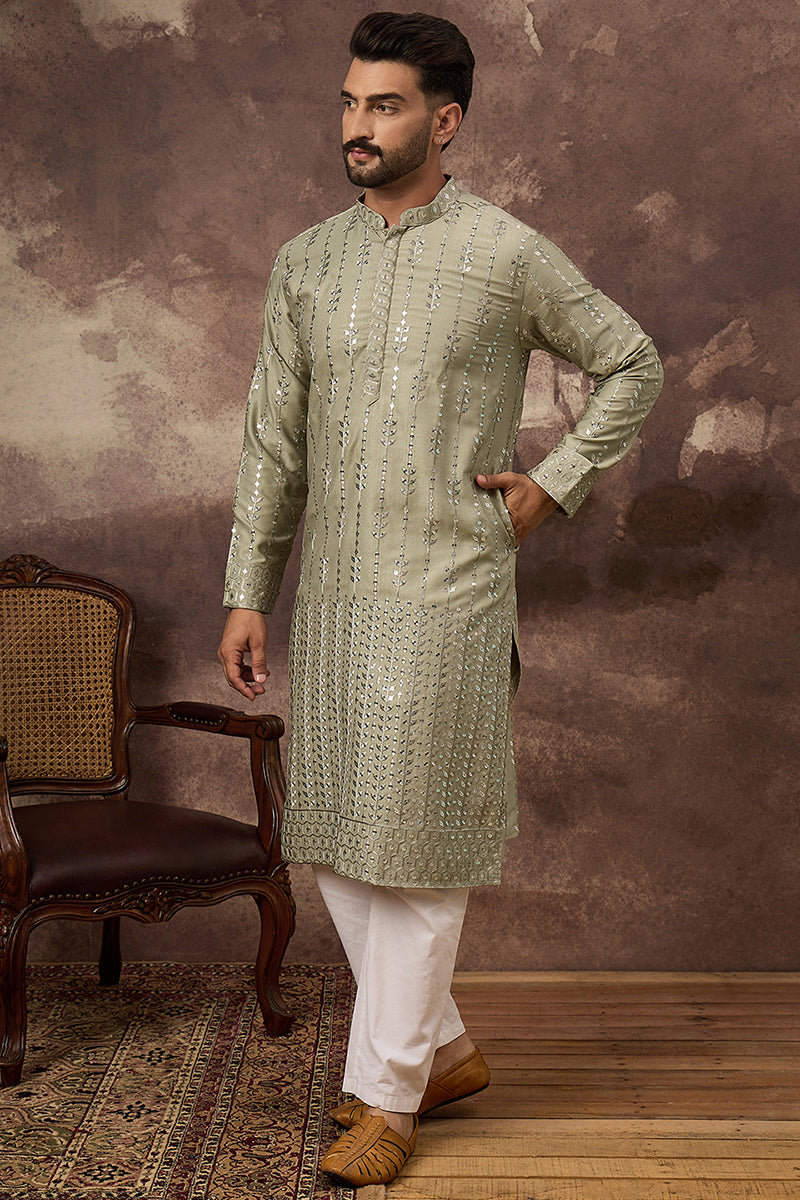Green Viscose Rayon Solid Embroidered Straight Kurta MKU1356