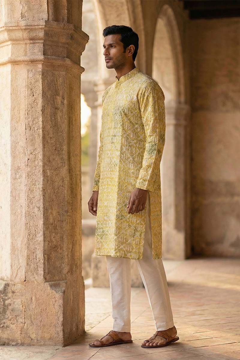 Yellow Viscose Rayon Embroidered Straight Kurta With Trousers MKSET1669