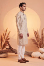 Beige Silk Blend Solid Embroidered Kurta MKU2089
