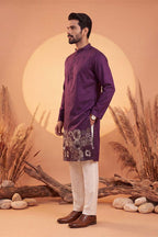 Violet Silk Blend Solid Embroidered Kurta MKU2104