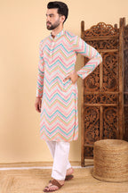 Teal Viscose Rayon Chevron Printed Straight Kurta with Trousers MKSET1008TIL