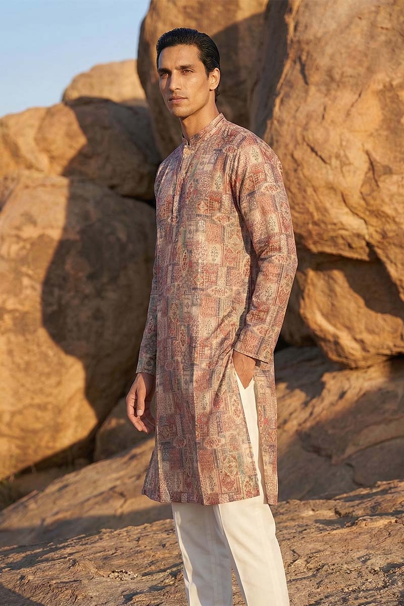Multi Silk Blend Printed Straight Kurta MKU1939