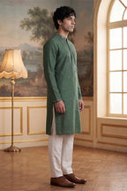 Green Silk Blend Solid Emboidered Sequins Kurta MKU2279