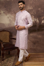 Lavender Silk Blend Solid Embroidered Straight Kurta MKU1359
