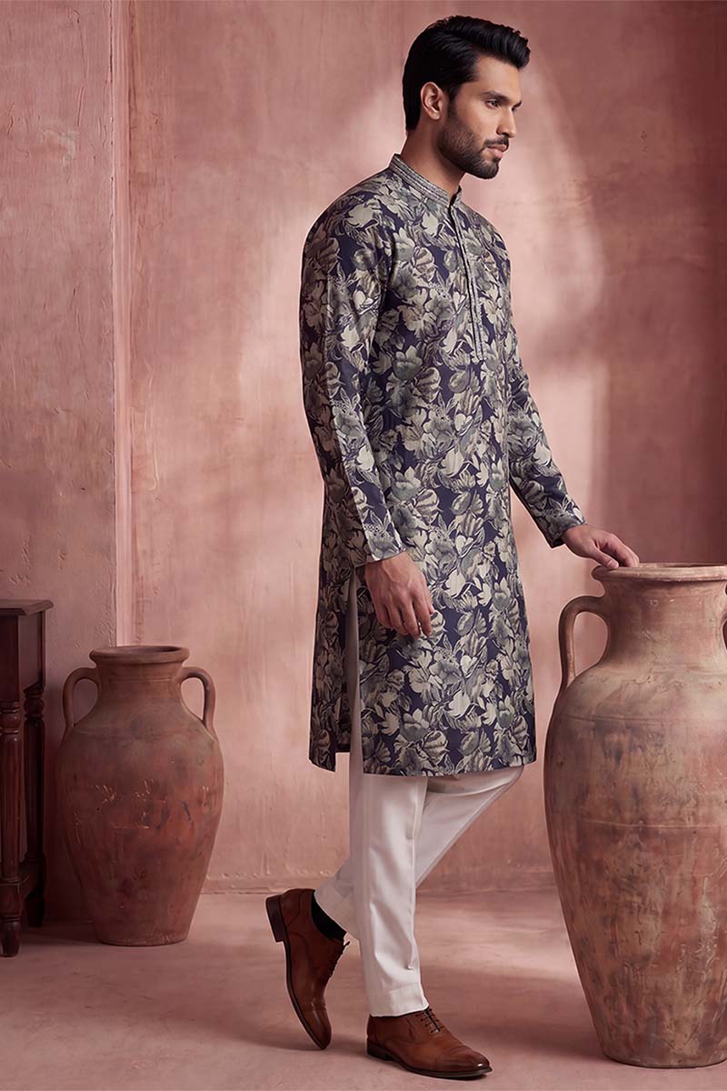 Blue Viscose Rayon Floral Printed Kurta MKU1982