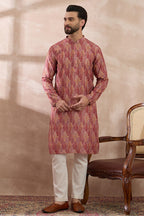 Pink Silk Blend Printed Mandarin Collar Straight Kurta MKU2054
