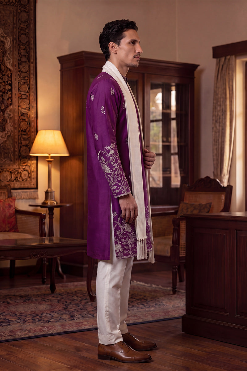 Purple Silk Blend Solid Embroidered Straight Kurta Trouser with Dupatta MKPD1944