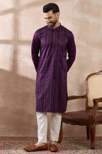 Purple Silk Blend Embroidered Mandarin Collar Straight Kurta MKU2038