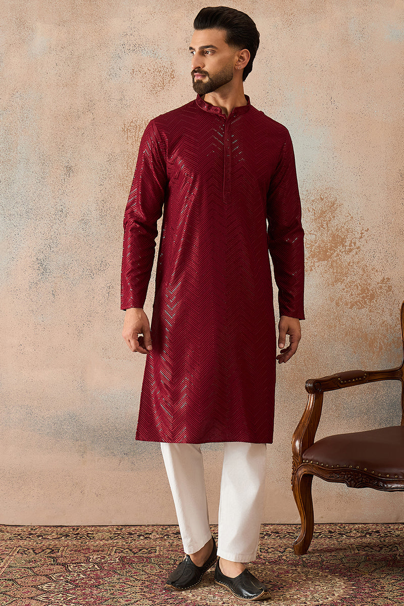 Maroon Rayon Embroidered Solid Straight Kurta MKU2188