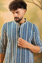 Blue Viscose Rayon Embroidered Kurta With Trousers MKSET1412